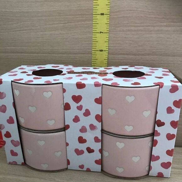 Set of 2 The Bakeshop Valentine's Ramekins Pink With White Hearts - 8 total - Picture 6 of 6